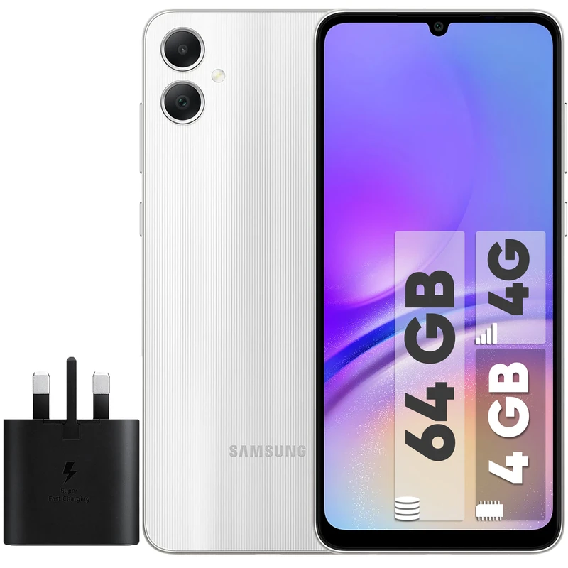 گوشی سامسونگ galaxy a05 رجیسترشده دو سیم‌کارت 64 گیگابایت با رم 4 گیگابایت به همراه شارژر سامسونگ